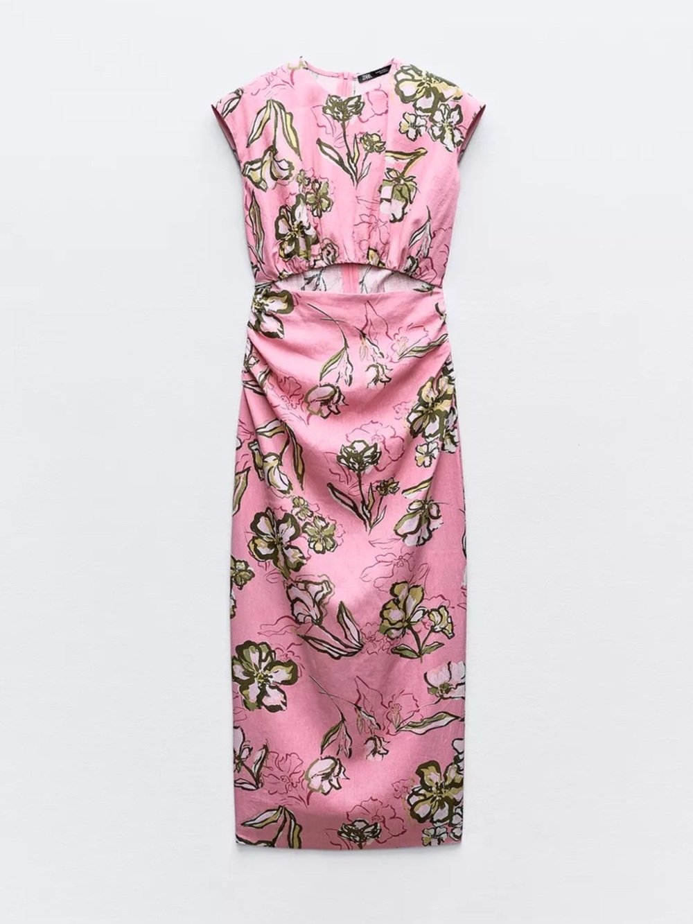 ZARA Pink Floral Cutout Midi Dress - NWT - Picture 2 of 11